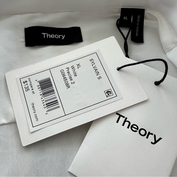 Theory Sylvain White Short Sleeve Slim Fit Button Down Shirt SZ XL Luxury NWT - Picture 2 of 8